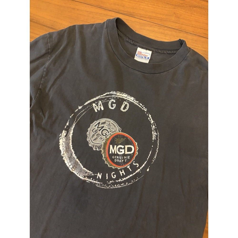 Vintage Miller Genuine Draft T-Shirt Mens L MGD Nights Faded Black 90s USA Beer